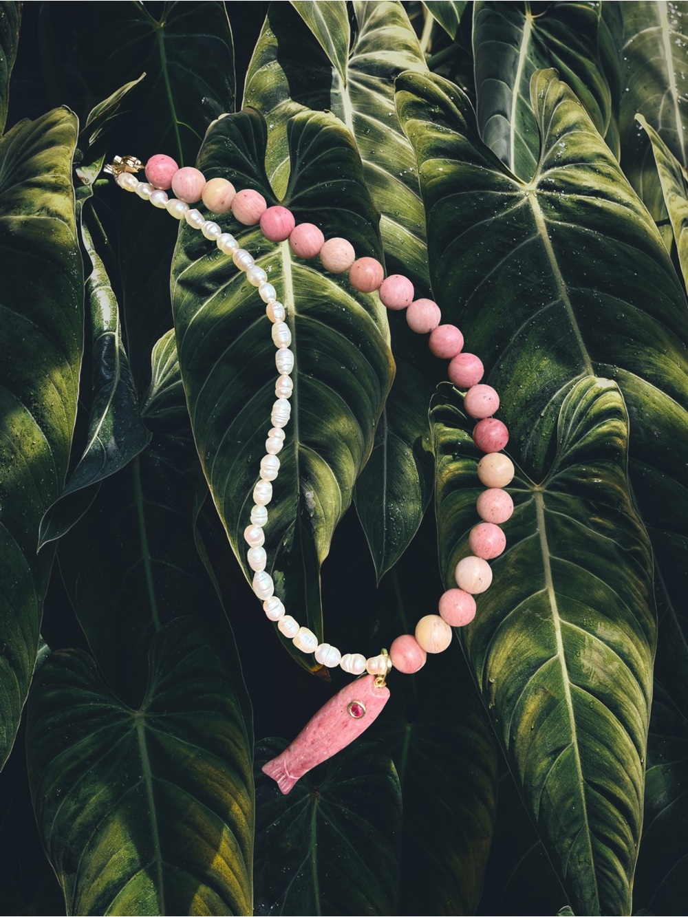 Pink Bead & Pearl Pendant Necklace - Brand